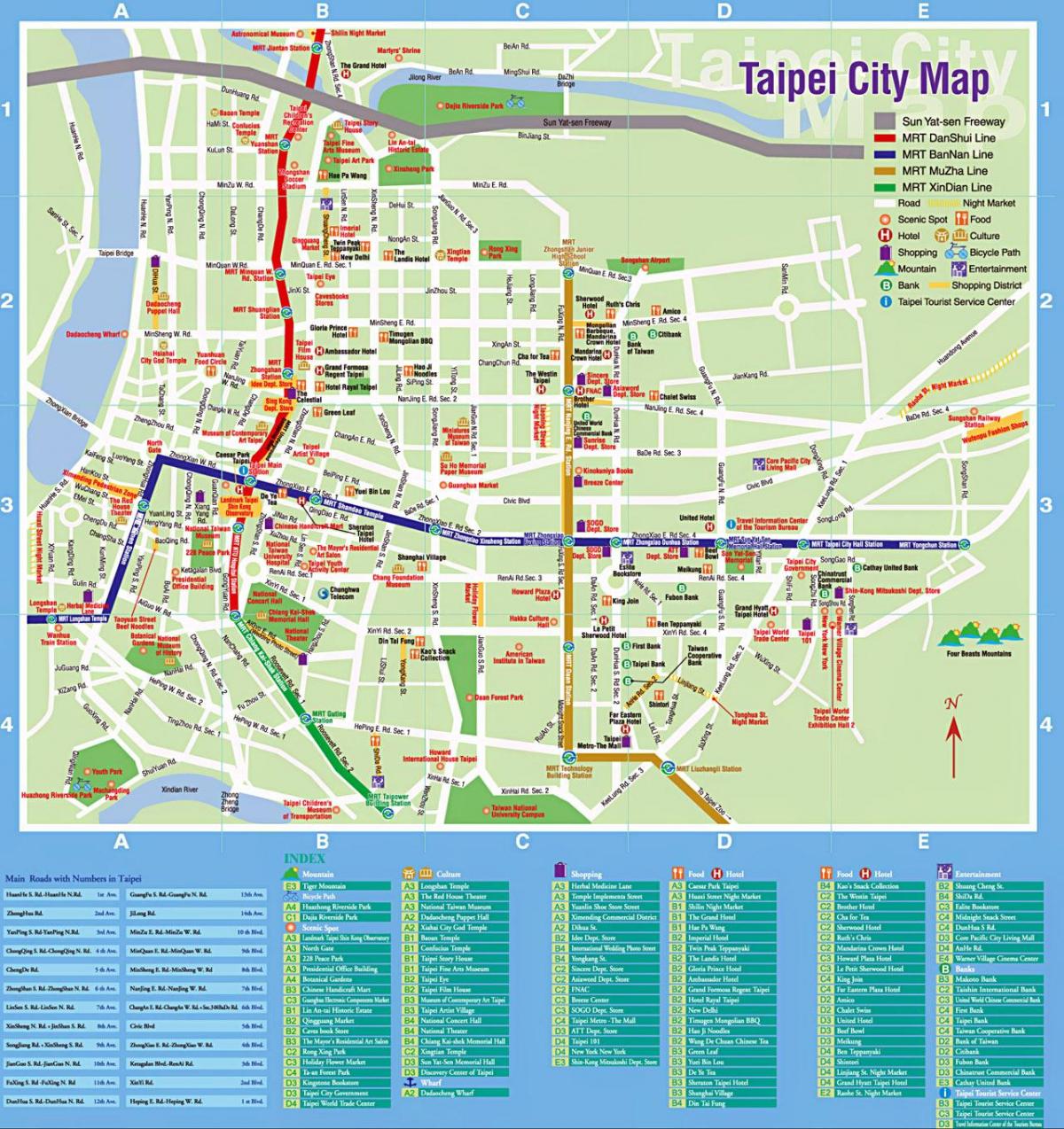 ताइपे के दर्शनीय स्थलों का नक्शा